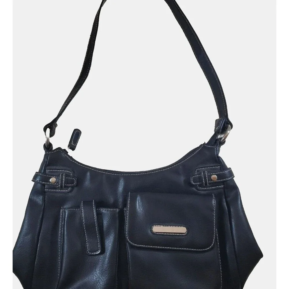 Unbranded Faux Leather Black Mini/Small Shoulder Handbag/Purse, Front Pockets